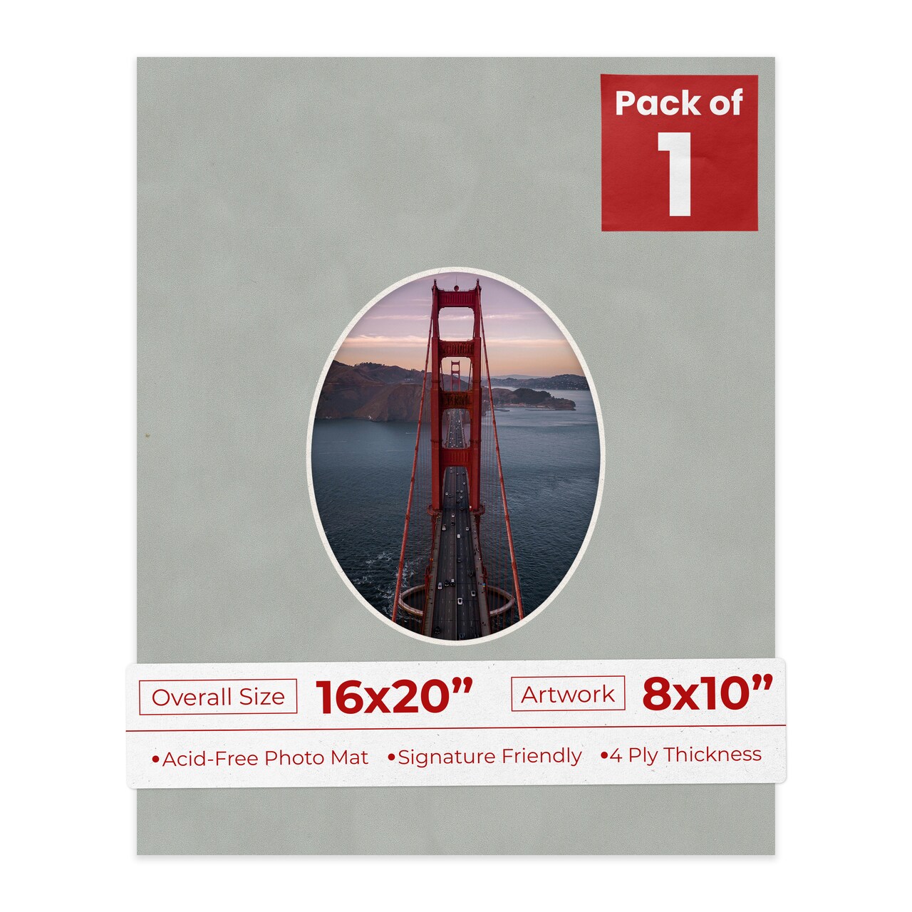 Light Grey Suede Mat Board for 16x20 Frames - Oval Opening for 8x10 Photos